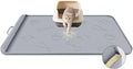 Silicone Cat Litter Mat with Collection Pocket, 42" x 28" Large Cat Litter Box Mat Waterproof Anti-Slip Litter Trapping Mat with Edge and Handle Pet Placemat for Floors (Light Grey)
