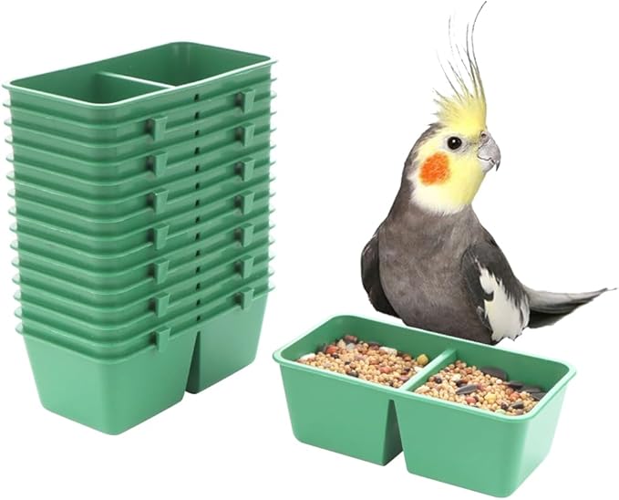 12 Pack Bird Plastic Feeder 2-in-1 Double Trough Bird Seed Food Feeding Dish for BIrd Cage Poultry Pigeon Parrot Parakeet Budgie