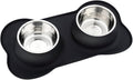Pet Deluxe Dog Bowls Stainless Steel Dog Bowl with No Spill No Skid Silicone Mat, 24/48 oz Dog Food and Water Bowl Set Double Dog Feeder Bowl Dog Dish for Small Medium Large Sized Dogs Cats Puppy