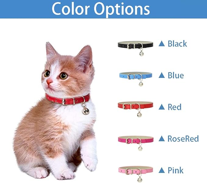 Cat Collar with Bells Cute for Boy Cats, Girl Cats Leather Cat Collars Accessories for Pet Collars Adjustable for Cat(Red)
