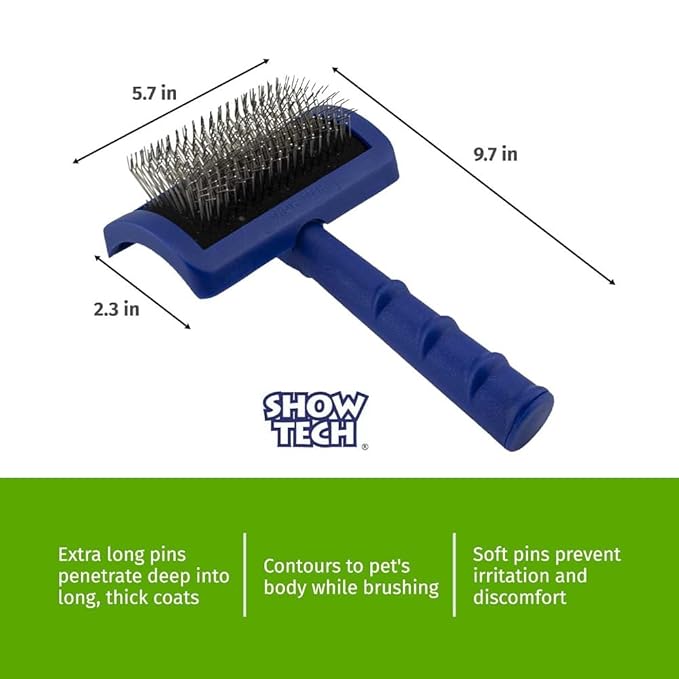 Show Tech Tuffer Than Tangles Slicker Brush for Dog Grooming with Long, Firm Pins, Medium Size, Perfect for Doodle Breeds, Angled Pins for Dematting, Remove Undercoat, Comfort Grip Handle