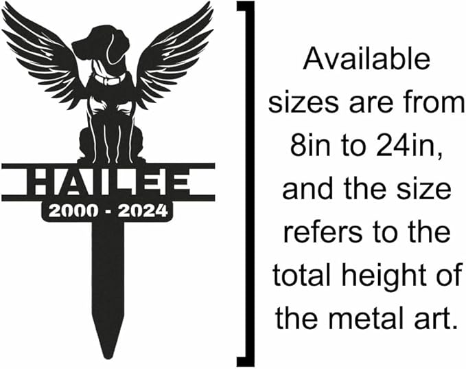 Personalized Custom Dog Memorial Grave Marker with Wings, Metal Loss of Dog Headstone Pet Plaque Burial Stake for Outdoors Cemetery Yard