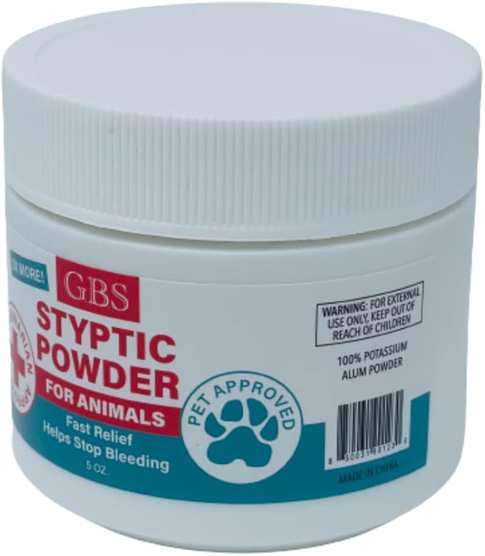 G.B.S 5 oz Styptic Powder for Dogs, Cats & Birds – Quick Blood Clotting for Nail Clipping, Minor Cuts, Tail Docking & Wing Clipping – Pet First Aid Hemostatic Powder with Sealed Top & Scoop (3)