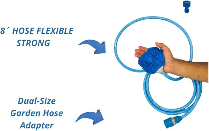 Handheld Pet Bathing Hose with Sprayer & Brush – 8‑Mode Hose Attachment for Dogs & Cats – One‑Handed Control, Soap Dispenser, Garden or Shower Compatible