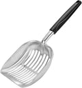 Cat Litter Scoop,Long Handle Cat Scooper,Aluminum Alloy Sifter Metal Scoop,Poop Sifting,Mesh Shovel,Suitable for Cat Litter Box, (Black)