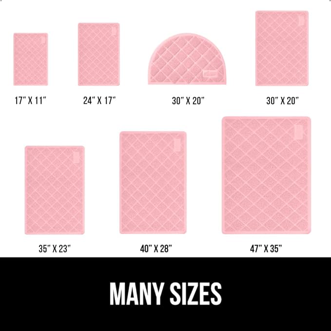 GORILLA GRIP Cat Litter Box Mat, 35x23, Water Resistant, US Designed Kitty Litter Trapping Mats, Easy to Clean, Scatter Control, Less Mess and Clean Floors, Kitten Supplies for Indoor Cats, Light Pink