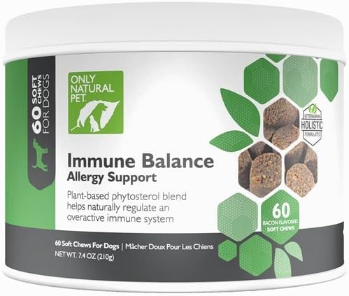Only Natural Pet Immune Balance - Immunity Booster for Itchy Skin Licking & Scratching w/Phytosterols for Seasonal or Food Allergies Vitamin Supplement for Healthy Dogs - 60 Soft Chews
