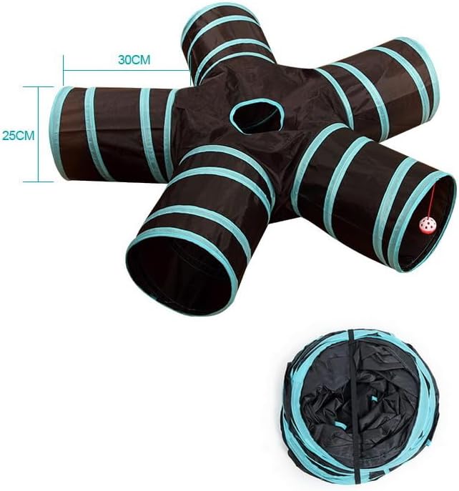Cat Tunnels, Pet Ferret Rabbit Bunny Tunnels Tubes Subway Habitats, S-Style, DIY Cat Peekaboo Maze House Tent Bed, Kitten Interactive Toy (T-Type 5 Way (Straight))