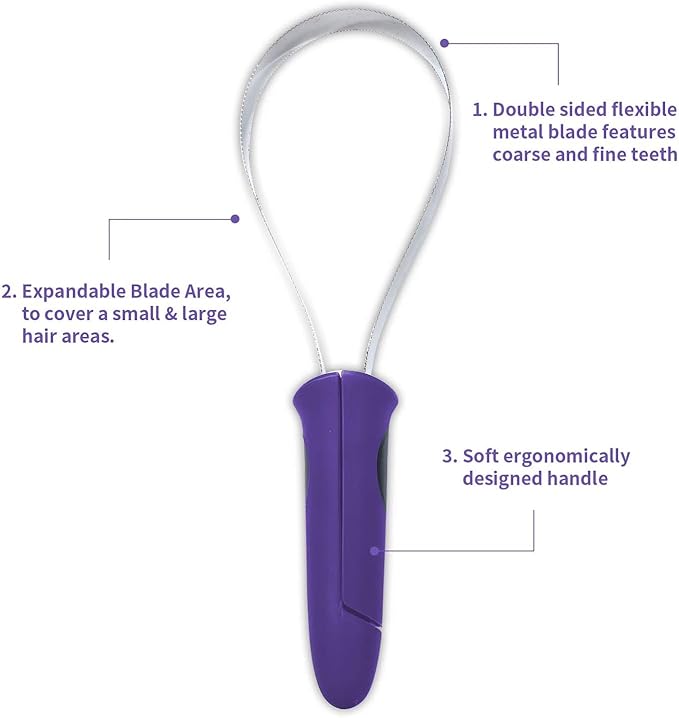 Dual-Sided Shedding Blade with Stainless Steel Blade De-Shedding Tool for All Dog Coat Types- Soft Touch Grip (Purple)