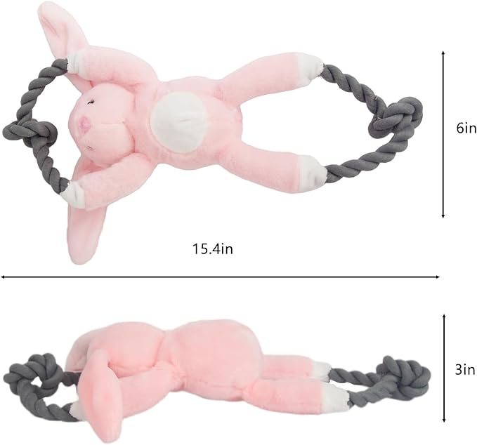 Plush Squeaky Dog Toys - Durable Cute Animals Toy for Indoor Play with Small, Medium and Large Dogs (Rabbit), pink