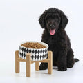 Petygooing Elevated/Raised 15°Slanted Ceramic Dog Bowl for Small and Medium Breeds, Tilted Anti Slip Pet Bowl,Food Water Dish with Stand for Cats and Dogs (28 OZ/3.6 Cups) Black Rhombus