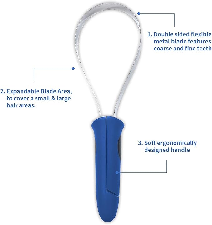 Dual-Sided Shedding Blade with Stainless Steel Blade De-Shedding Tool for All Dog Coat Types- Soft Touch Grip (Blue)