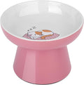Ceramic Raised Cat Bowl, Elevated Cat Food Bowl with Non-Slip Base,Whisker Friendly Shallow Feeder for Dry & Wet Food, Dishwasher Safe, Anti Vomiting (Pink)