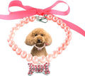 Pearl Dog Necklace,Pink M Diamond Crystal Dog Collars Bling Rhinestones Bone Cat Collar Jewelry for Girl xs s Small Puppy Kitten Pets Dogs