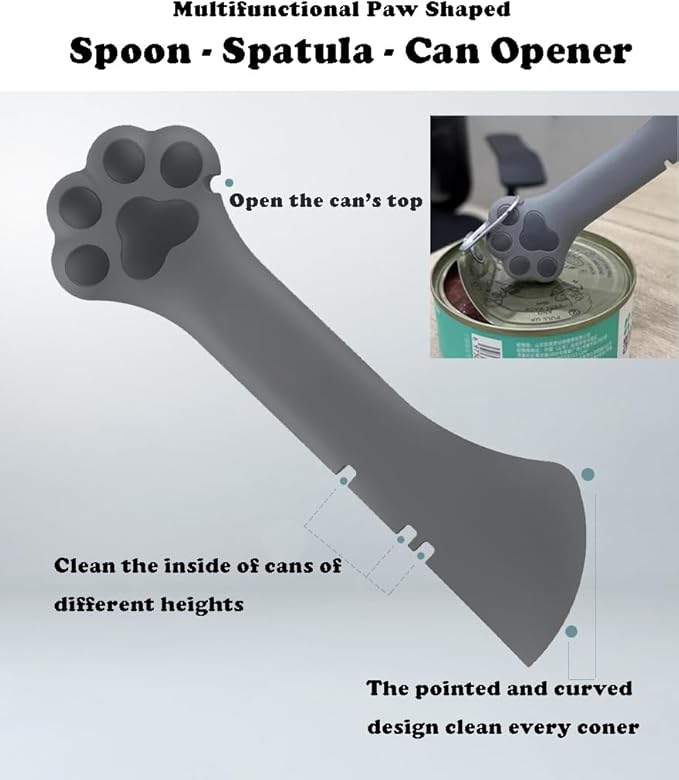 Joyinjojo 2 Pack Dog Cat Food Spoon Spatula, Cute Paw Pet Can Opener Mixing Spoons for Dog Cat Wet Food, Small Silicone Spatula Cat Treat Spoon Pet Cannd Food Scoop for Dog Cat, Grey