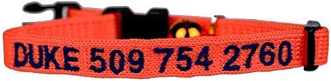 GoTags Kitty Convict Personalized Cat ID Collars (Orange, Embroidered Cat ID Collar)