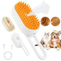 Cat Steam Brush for Shedding – Rechargeable Steam Pet Brush Flea, Anti-Static, Massage, Comb Cleaning All in One Pet Grooming Comb Hair Removal Tool for Cats and Dogs (2 PCS White Brown)