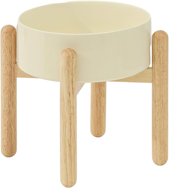 Ceramic 8.2inch Raised Dog Bowl with Stand for Large - Breed Dogs, Pet Food and Water Feeder(Single Bowl with Stand - Light Yellow)