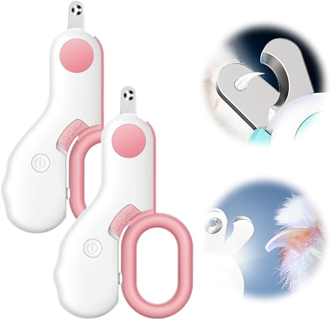 Pet Nail Clippers,2026 New Cat Nail Clipper with LED Light,Professional Claw Trimmer,Easy and Pain-Free Grooming Tool for Tiny Kitten Bunny Rabbit Bird Guinea Pigs Ferret Hamsters (A-Pink/2pcs)