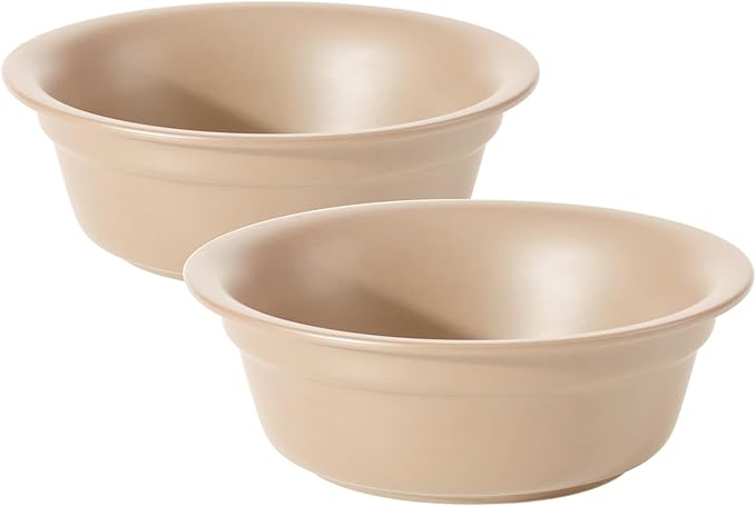 Ceramic 7.1inch Set of 2 Dog Bowls for Medium Dogs, 2pcs Basic 2.5 Cup Food or 24 oz Water Dishes for Replacement, Wide Opening Rounded Edge(2 Bowls, Oat Beige)