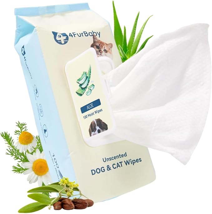 Dog-Wipes-for Paws and Butt - 8" x 8" Hypoallergenic, Hydrating Pet Grooming Wipes for Dogs Cats Cleaning Deodorizing (Unscented, 100 Count)