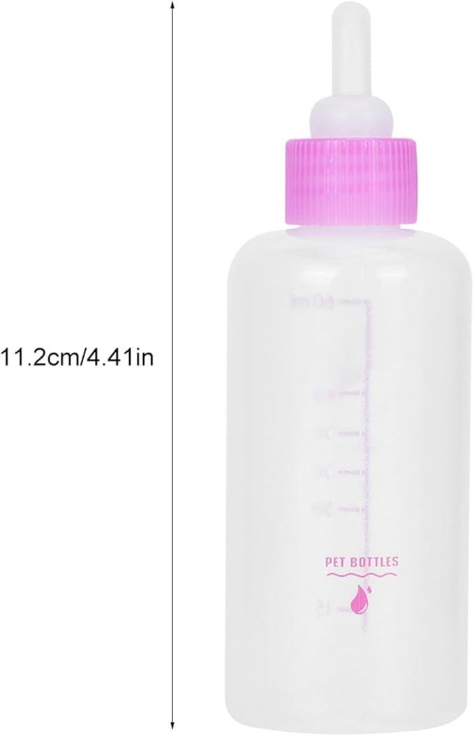 CHICIRIS Environment Protection Gel Pet Nursing Kit, Clear Scale Milk Capacity, Puppy Kitten Feeding Bottle, 6PCSSet 60ml, Four Spare Nipples, Ideal for Small and Large Babies (Pink)