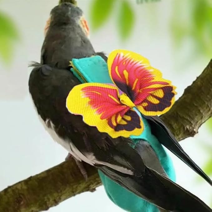 Escape-Proof Parrot Harness & Leash Set with Diaper - Adjustable Flight Suit with Bow & Safety Cord for Conures, African Grey, Parakeets, Doves (Yellow-L)