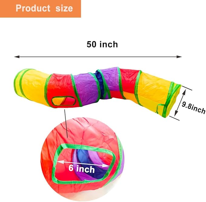 Cat Tunnel Tube Toys，Tunnels for Indoor Cats, Collapsible Interactive Toy with Balls for Rabbits, Kittens, Ferrets, Puppy (S - 2 Way Yellow Green)