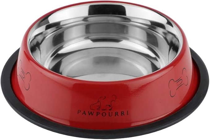 Printed Bowl 23.6 fl oz Anti-Skid Food and Water Dog Bowl | Stainless Steel Bowl for Dogs and Cats | Dog Water and Food Bowl | Dog Feeding Bowl (Red)