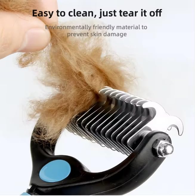 2-in-1 Dog & Cat Deshedding Tool – Double-Sided Undercoat Rake and Dematting Comb for Shedding & Tangle Removal