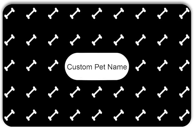 Personalized Dog Cat Food Mat - PU Non-Slip Bottom, Waterproof, Custom Pet Bowl Mat for Food and Water (Bone)