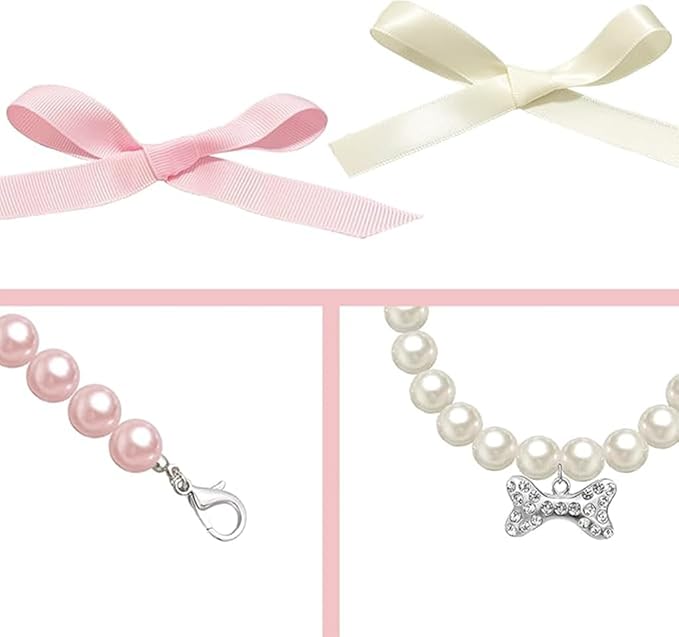Pearl Necklace for Dogs,xs Dog Collar White Diamond Crystal Bling Rhinestones Bone cat Collar Jewelry Girl for xs s Small Puppy Kitten pet Dogs