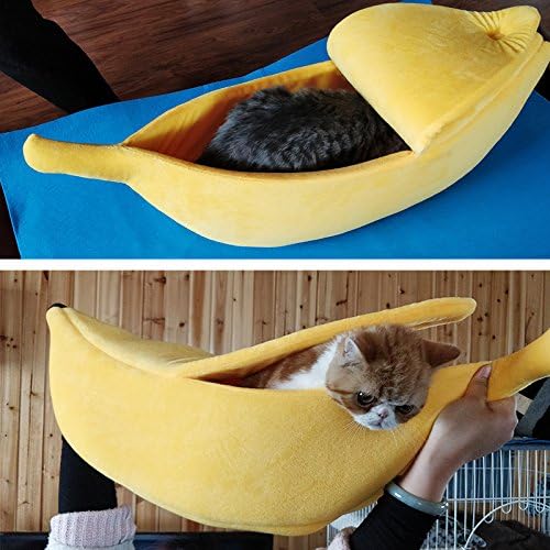 · Petgrow · Cute Banana Cat Bed House Medium Size, Christmas Pet Bed Soft Cat Cuddle Bed, Lovely Pet Supplies for Cats Kittens Rabbit Small Dogs Bed,Yellow