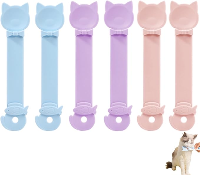 6PCS Cat Treat Spoons Set - Multi-Function Squeeze Feeding Spoon for Licky Treats & Wet Food, Strip Feeder Design (3 Colors Available)