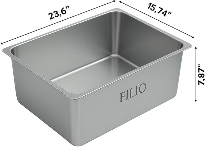 Stainless Steel Litter Box, Non Stick litterbox, Metal Litter pan, Litter Box Steel, Metal cat Box, Steel litterbox, Kitty Litter pan, Stainless Steel tub (Large)