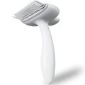 Self Cleaning Dog Deshedding Brush for Long Haired Dogs, 360° Rotating Comb Needles, Wider, Ergonomic Handle (White)