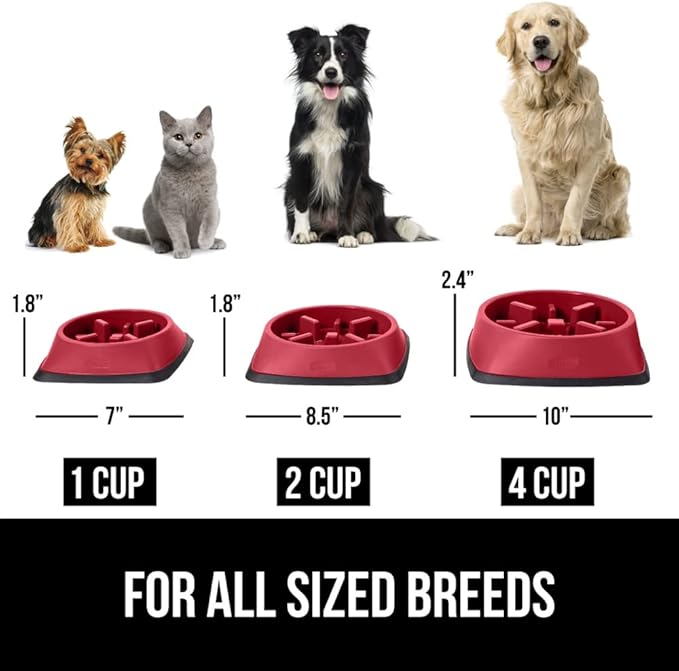 GORILLA GRIP Patented BPA Free Slow Feeder Dog Bowls, 4 Cup Interactive Puzzle Toy for Dogs and Cats Food Training Enrichment, Keeps Pets Busy and Prevents Puppy Overeating, Large Breeds, Red