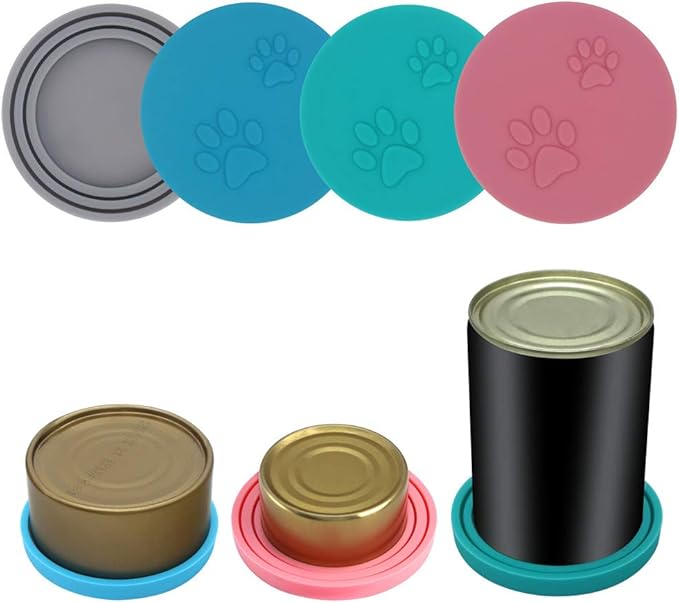 SLSON 4 Pack Pet Food Can Cover Set, Universal Silicone Cat & Dog Food Can Lids Fitting 3 Standard Sizes
