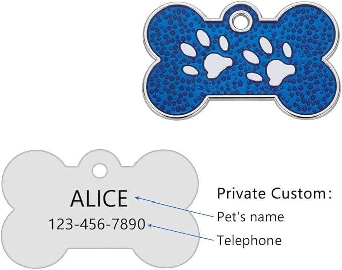 Personalized Dog Cute Paw Pet ID Tag for Pet Collar or Key Chain - cat Name tag, Personalized cat id tag, Kitten Name tag, Kitten id tag (Bone-Shaped-Small: Light Gold)