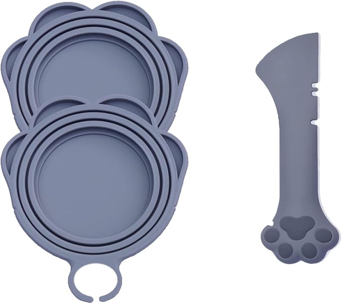 Pet Food Can Lids And Spoon,2 Pack Pet Food Can Covers, One Fit 3 Standard Size Cans,For Dog And Cat Food Cans,Grey