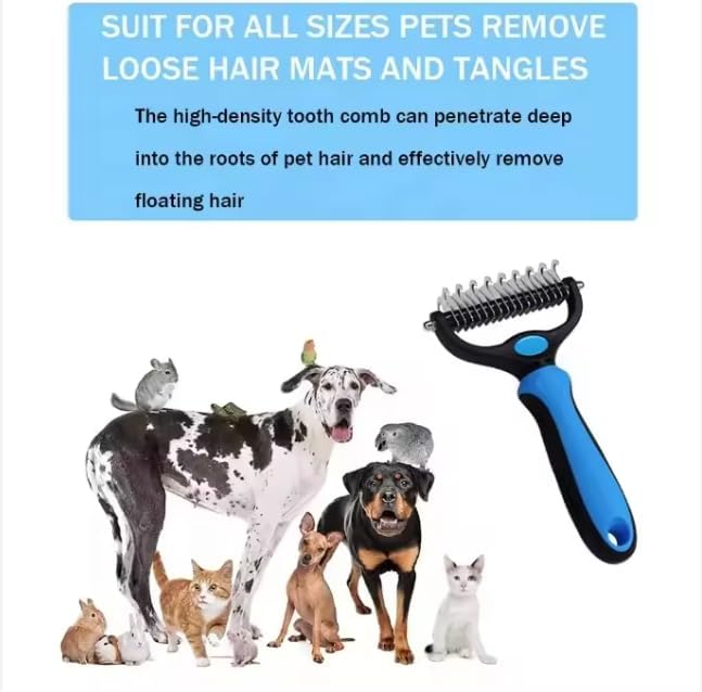 2-in-1 Dog & Cat Deshedding Tool – Double-Sided Undercoat Rake and Dematting Comb for Shedding & Tangle Removal