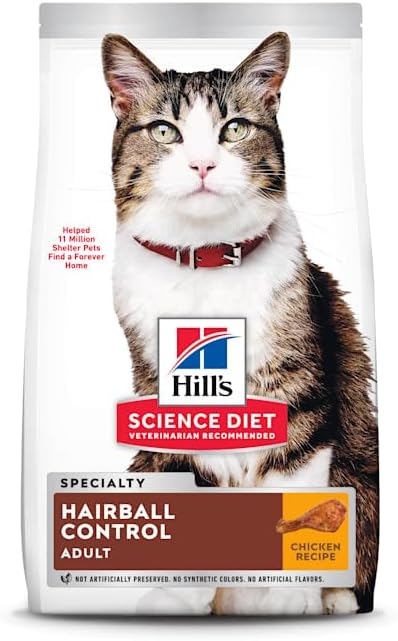Hill's Science Diet Hairball Control, Adult 1-6, Hairball Control Support, Dry Cat Food, Chicken Recipe, 3.5 lb Bag