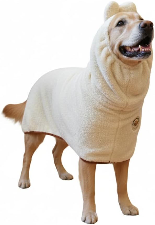DERPYCHAPPY Premium Dog Towel Robe & Dog Bathrobe for Drying Dogs Made in Korea | Super Absorbent Quick & Adjustable Microfiber Bath Towel for Cats & Puppy Robes After Bath | Soft Warm Coat (Beige M)