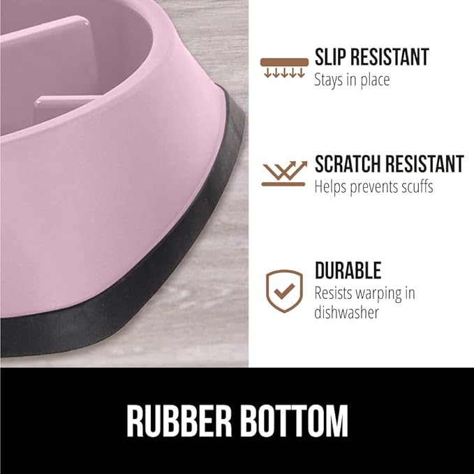 GORILLA GRIP Patented BPA Free Slow Feeder Dog Bowls, 4 Cup Interactive Puzzle Toy for Dogs and Cats Food Training Enrichment, Keeps Pets Busy and Prevents Puppy Overeating, Large Breeds, Pink