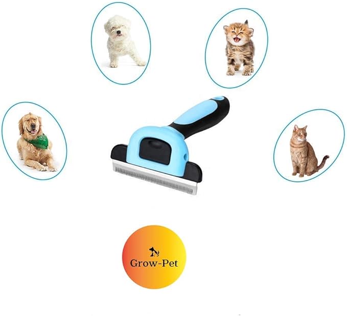 Deshedding Tool and Grooming Brush for Dogs and Cats, Effective Grooming Tool with Stainless Steel Trimming Blade, and Reduces Shedding by Up to 95%