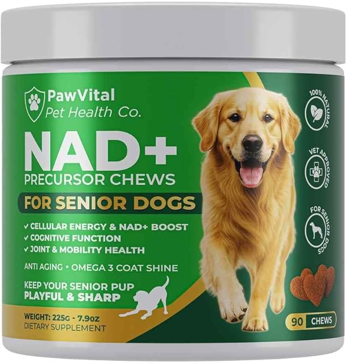 NAD+ Precursor Chews for Senior Dogs – Cellular Energy, Longevity & Cognitive Support – Nicotinamide Riboside, Resveratrol, Quercetin, Glucosamine, Omega-3 – Made with Real Chicken – 90 Count