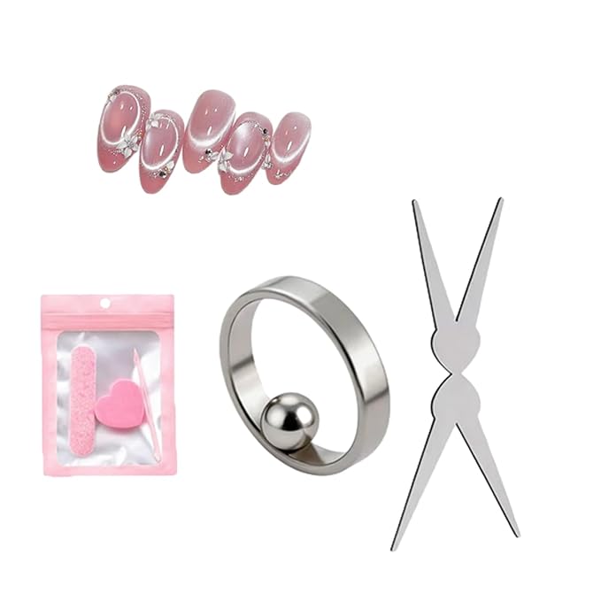 Ring Magnet for Nails, New Ring-Shaped Cat Eye Magnet for Nails, Cat Eye Nail Art Magnet Tool, Portable Hollow Circular Cat Eye for Home DIY (1 Set)