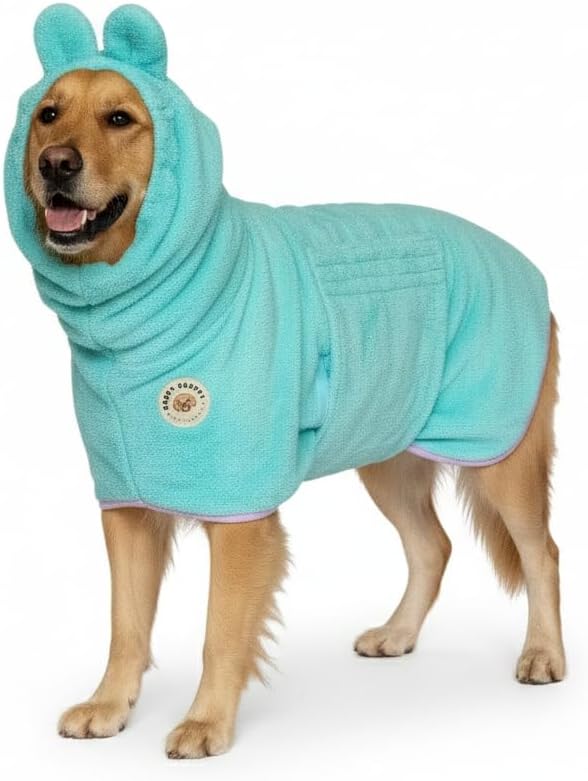 DERPYCHAPPY Premium Dog Towel Robe & Dog Bathrobe for Drying Dogs Made in Korea | Super Absorbent Quick & Adjustable Microfiber Bath Towel for Cats & Puppy Robes After Bath | Soft Warm Coat (Mint,XL)