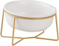 White Small Ceramic Tilted Elevated Cat Dog Bowl Raised Cat Food Water Bowl Dish Pet Comfort Feeding Bowls with Gold Iron Stand