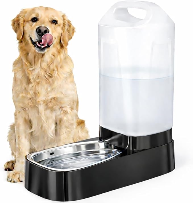 Automatic Dog Water Bowl Dispenser - 2.4 Gallon Gravity Pet Water Dispenser with 304 Stainless Steel Bowl, Dog Auto Feeders Bowls Self Waterer, Easy-Carry Handle for Large Dogs & Cats, Multi-Pet Home